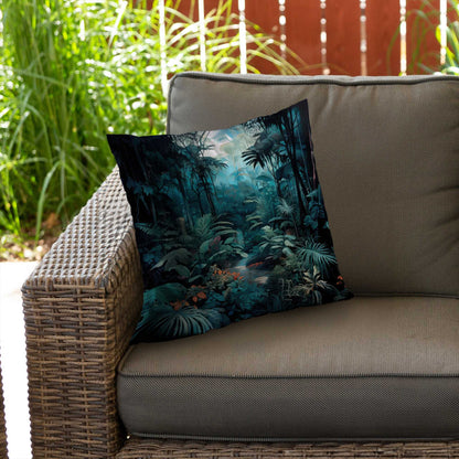 Deep in the Jungle Turquoise Poly Twill Throw Pillow - Decor