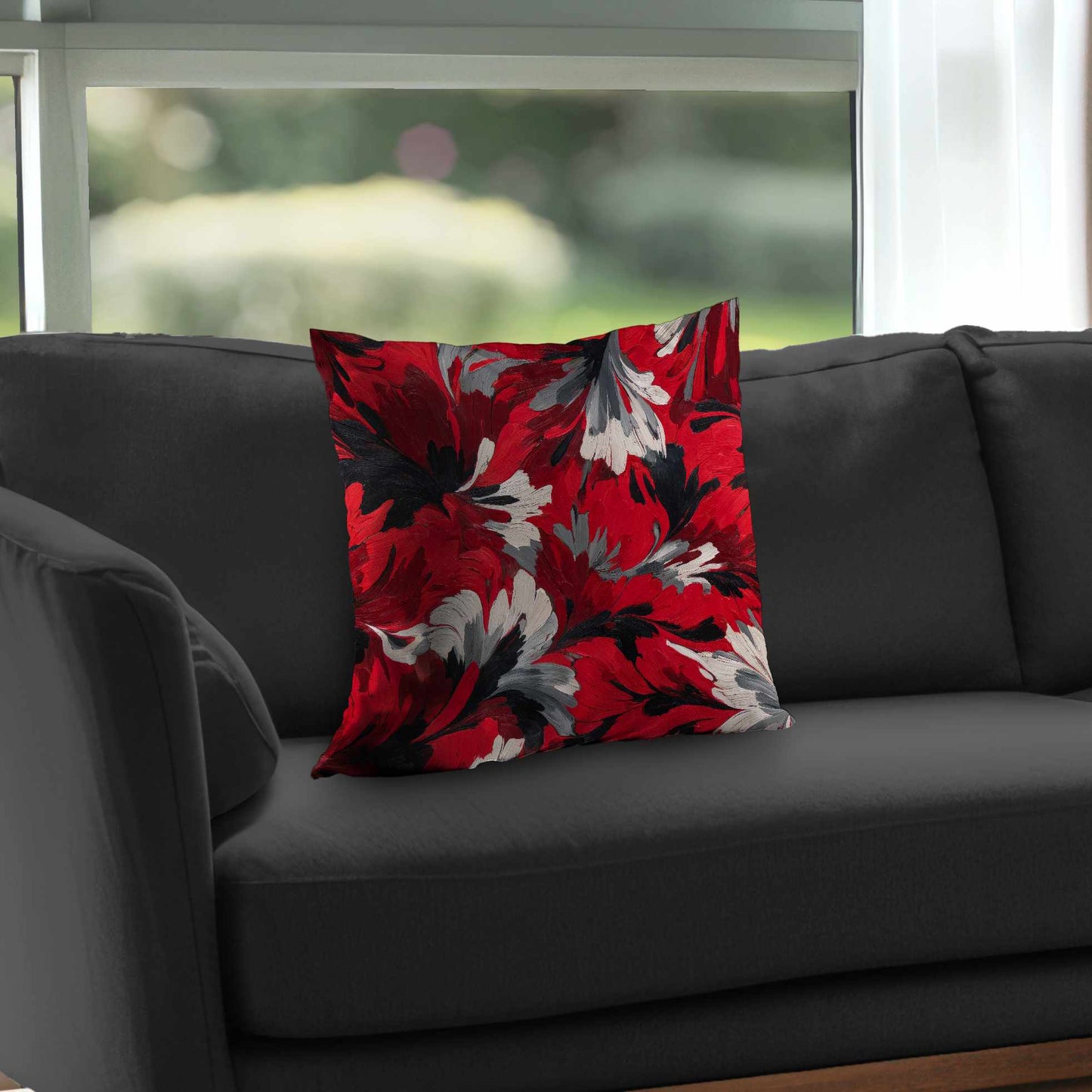 Red Flow Poly Twill Throw Pillow - Stylish Home Decor Accent