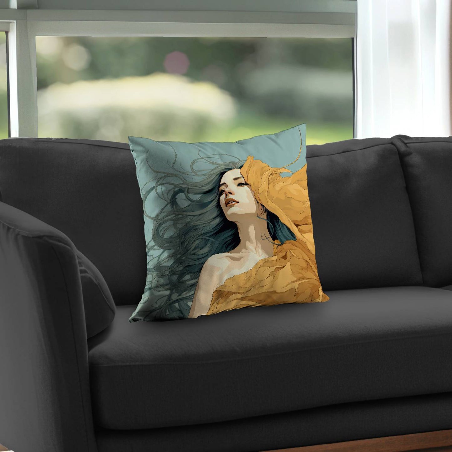 Coussin décoratif en sergé de polyester à motif fluide et sensuel - Décoration élégante pour la maison