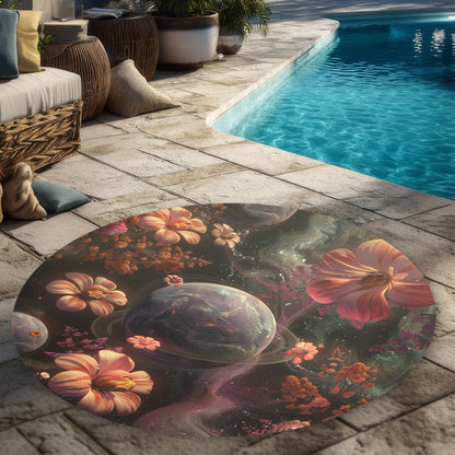 Tapis d'extérieur rond Flower Space | Accent de décoration intérieure