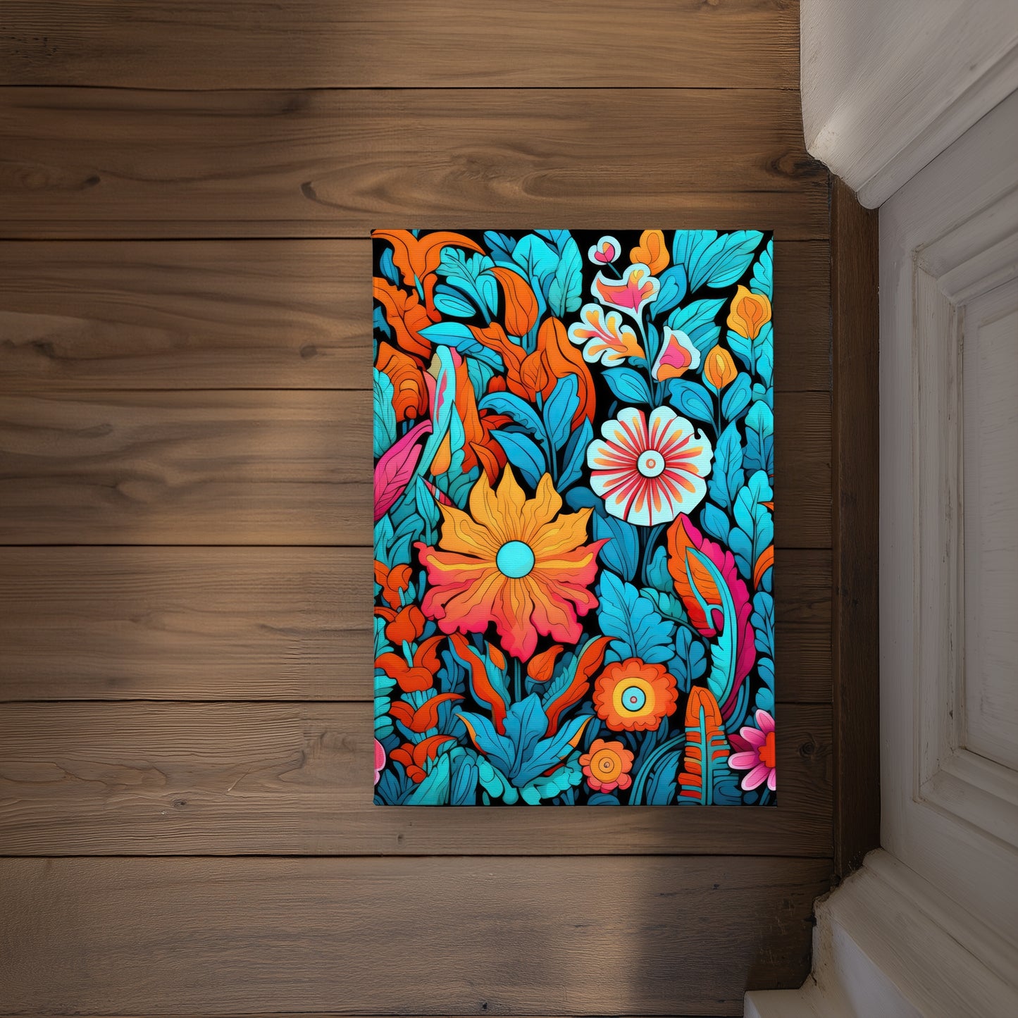 Floral Hues Turquoise Indoor Outdoor Door Mat - Home Decor