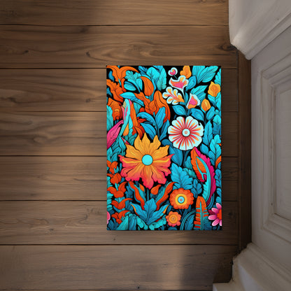 Floral Hues Turquoise Indoor Outdoor Door Mat - Home Decor