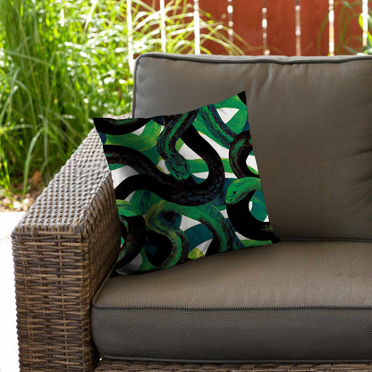 Emerald Coil Dance Poly Twill Throw Pillow | Home Decor