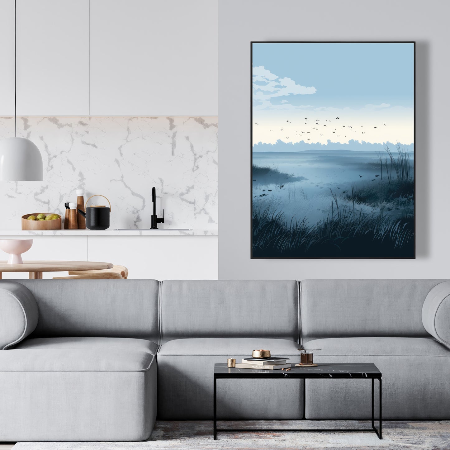 Evening Marsh - Gray Framed Canvas Art for Home Decor