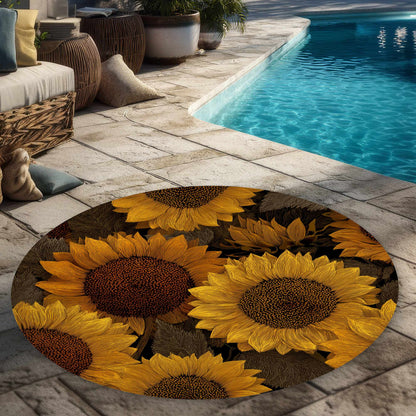 Tapis d'extérieur rond Golden Glow Blooms | Décoration intérieure