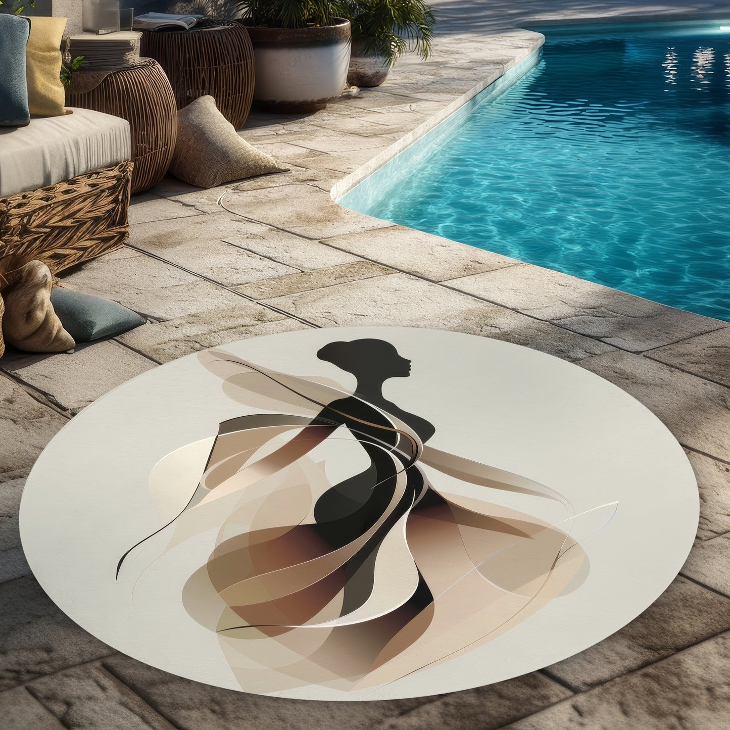 Tapis d'extérieur rond de silhouette élégante pour la décoration intérieure