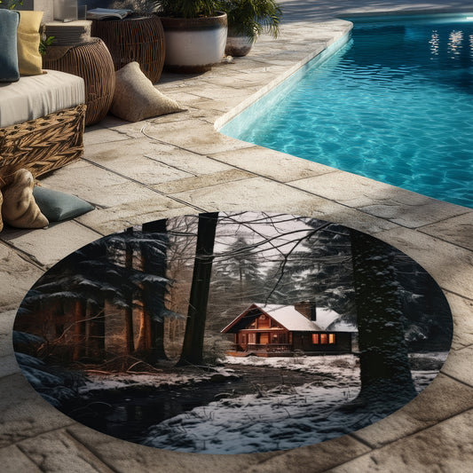Tapis d'extérieur rond « Au bord de la rivière » pour la décoration intérieure – Élégant
