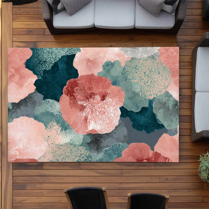 Whispering Coral Blooms Outdoor Rug | Stylish Home Decor