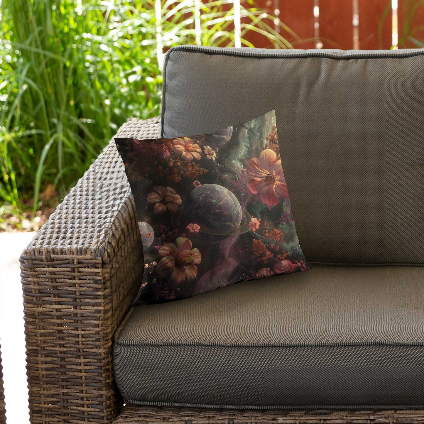Flower Space Poly Twill Throw Pillow - Home Decor Accent
