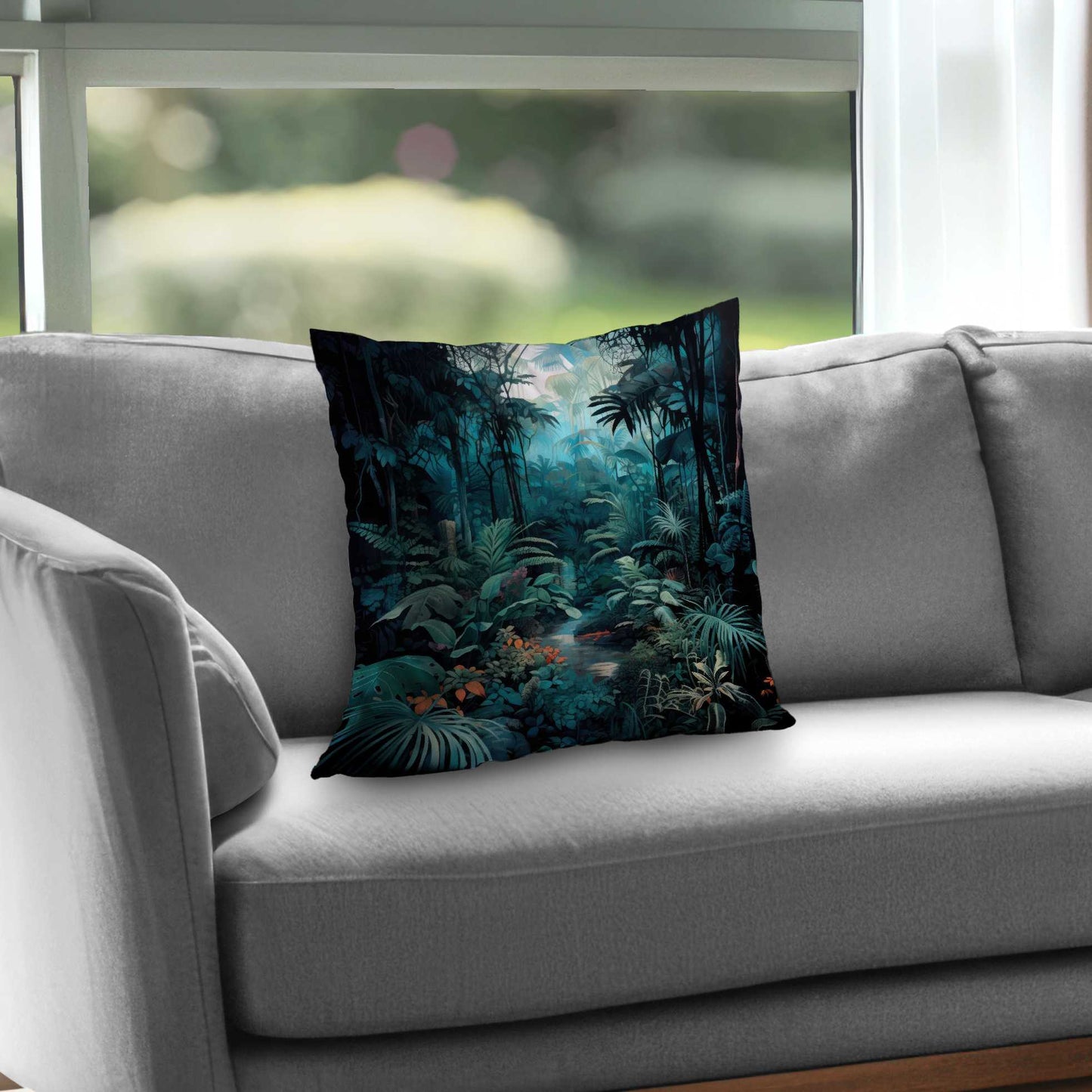 Deep in the Jungle Turquoise Poly Twill Throw Pillow - Decor