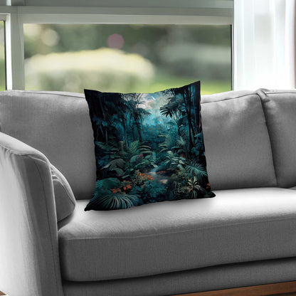 Deep in the Jungle Turquoise Poly Twill Throw Pillow - Decor