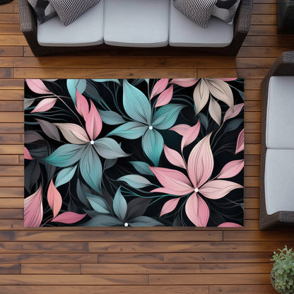 Desaturated Flowers Black Outdoor Area Rug - Home Decor