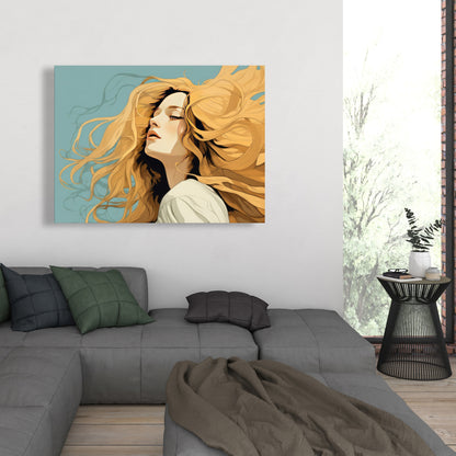 Flowing Hair - Turquoise Canvas Wall Art for Home Decor