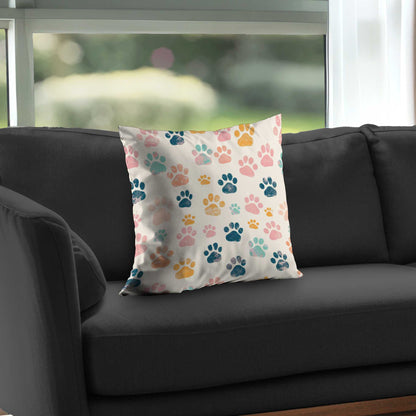 Cute Paws Orange Poly Twill Throw Pillow - Home Decor Insert