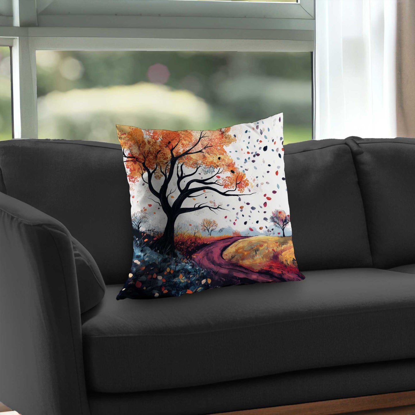 Blowing Leaves Poly Twill Throw Pillow | Home Decor Accent