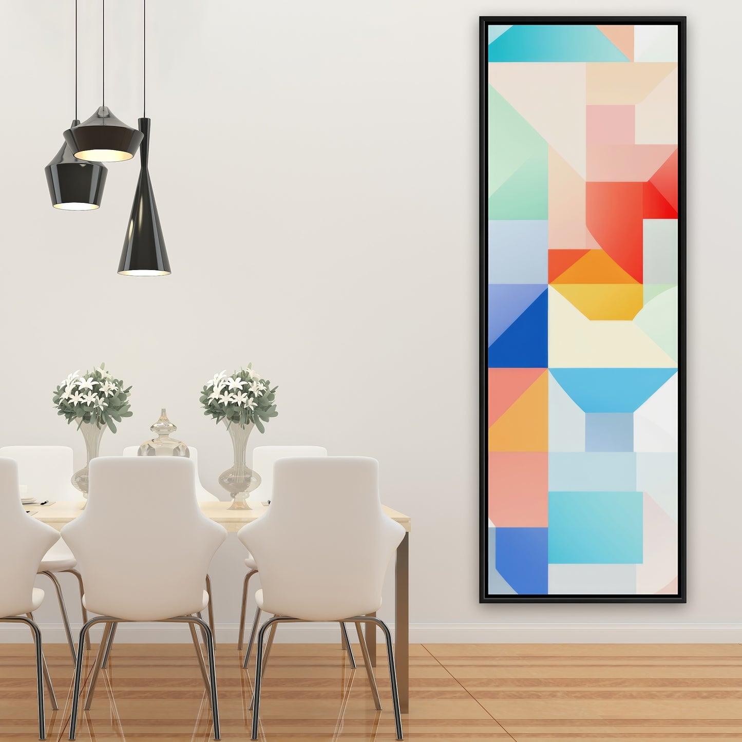Geometric Cadence - Blue Framed Canvas for Home Decor