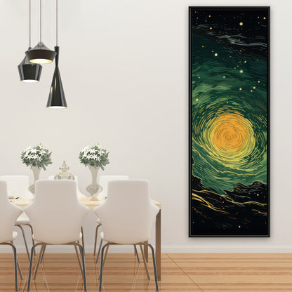 Turmoil in Space - Green Framed Canvas for Home Decor