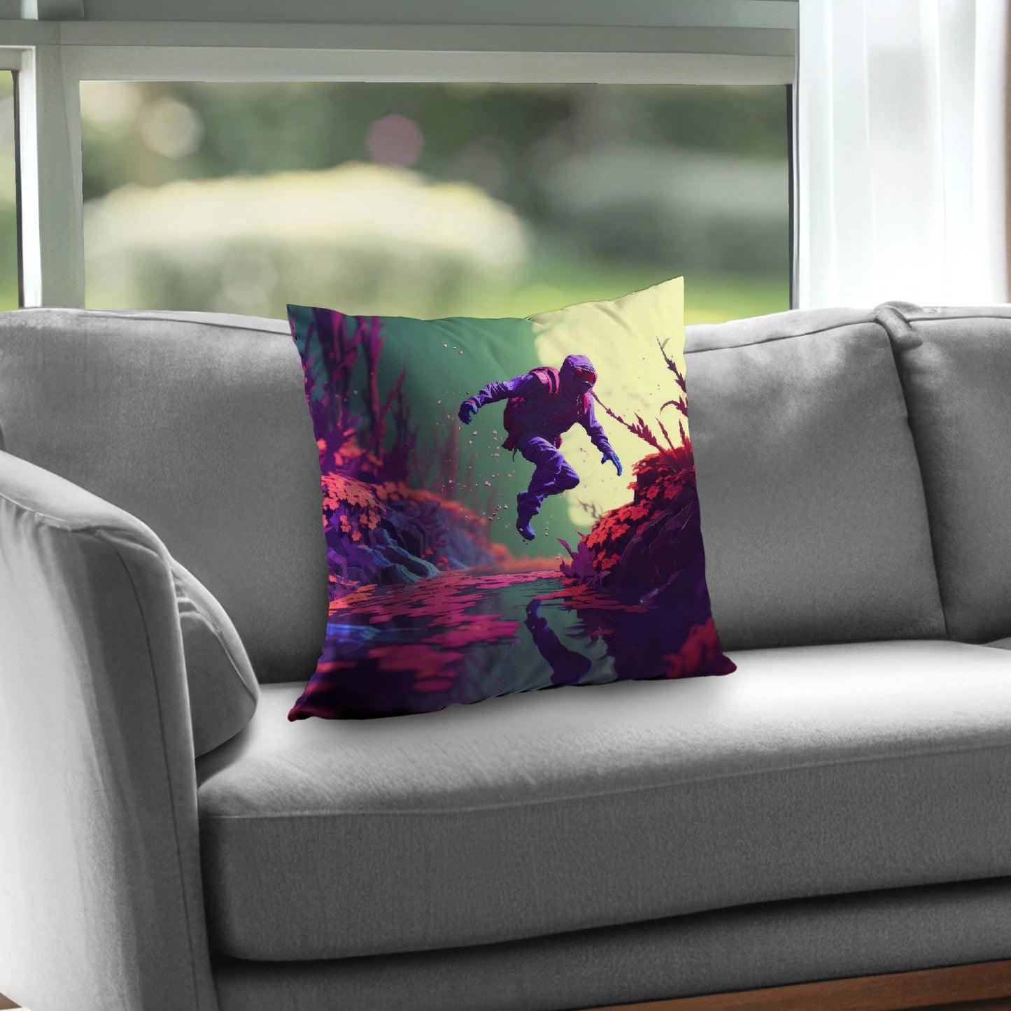 Neon leap - Throw pillow - Print on demand