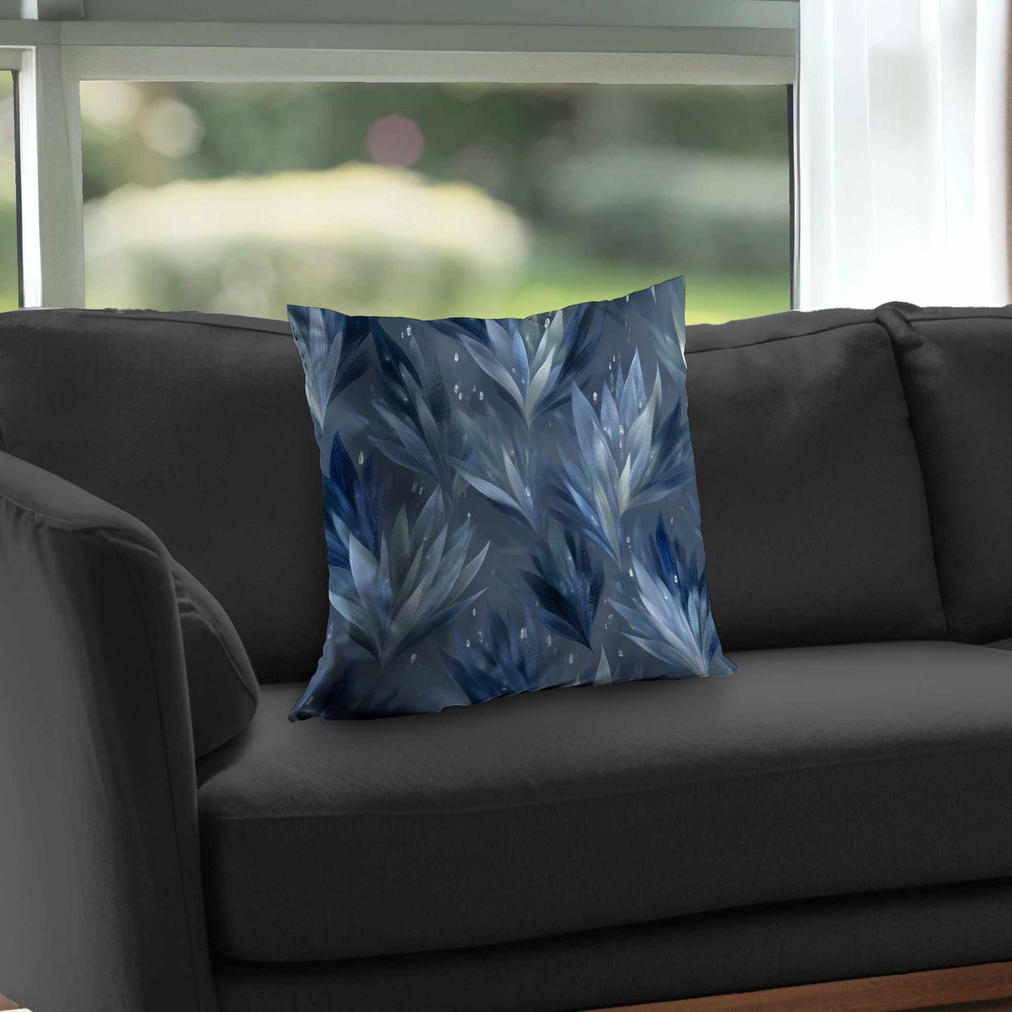 Coussin décoratif en sergé de polyester à motif feuilles glacées - Décoration élégante pour la maison