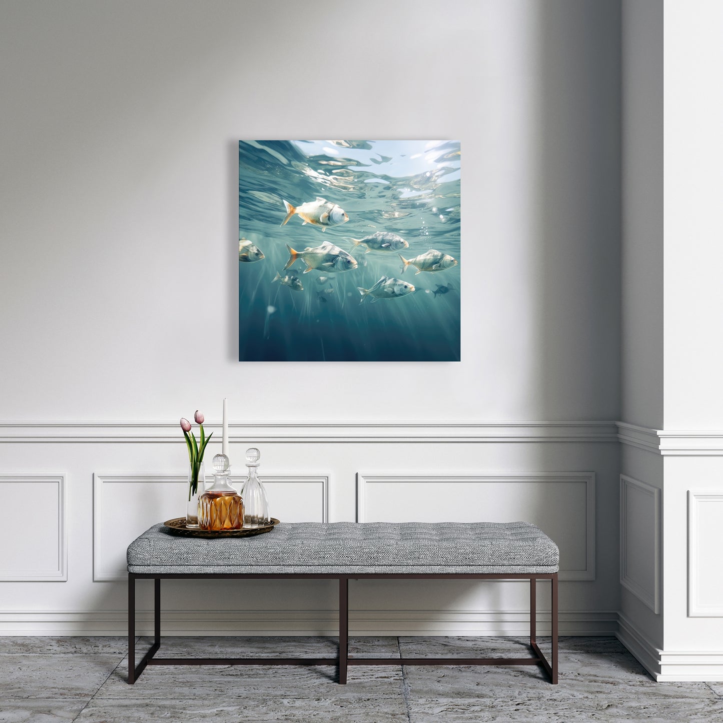 Swimming Peacefully - White Canvas Home Decor | Tranquil Art