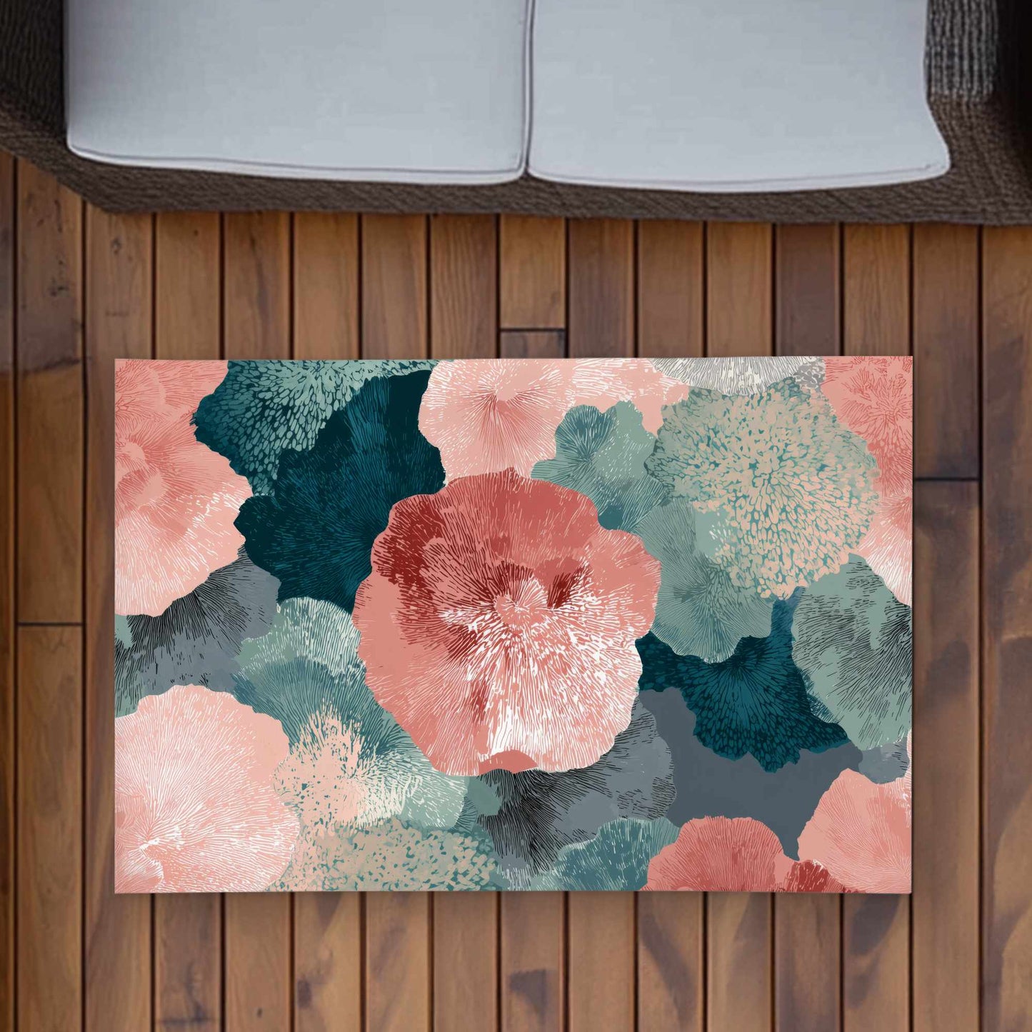 Whispering Coral Blooms Outdoor Rug | Stylish Home Decor
