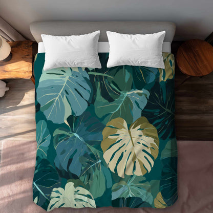 Housse de couette à motif de feuilles tropicales | Linge de lit élégant pour la maison