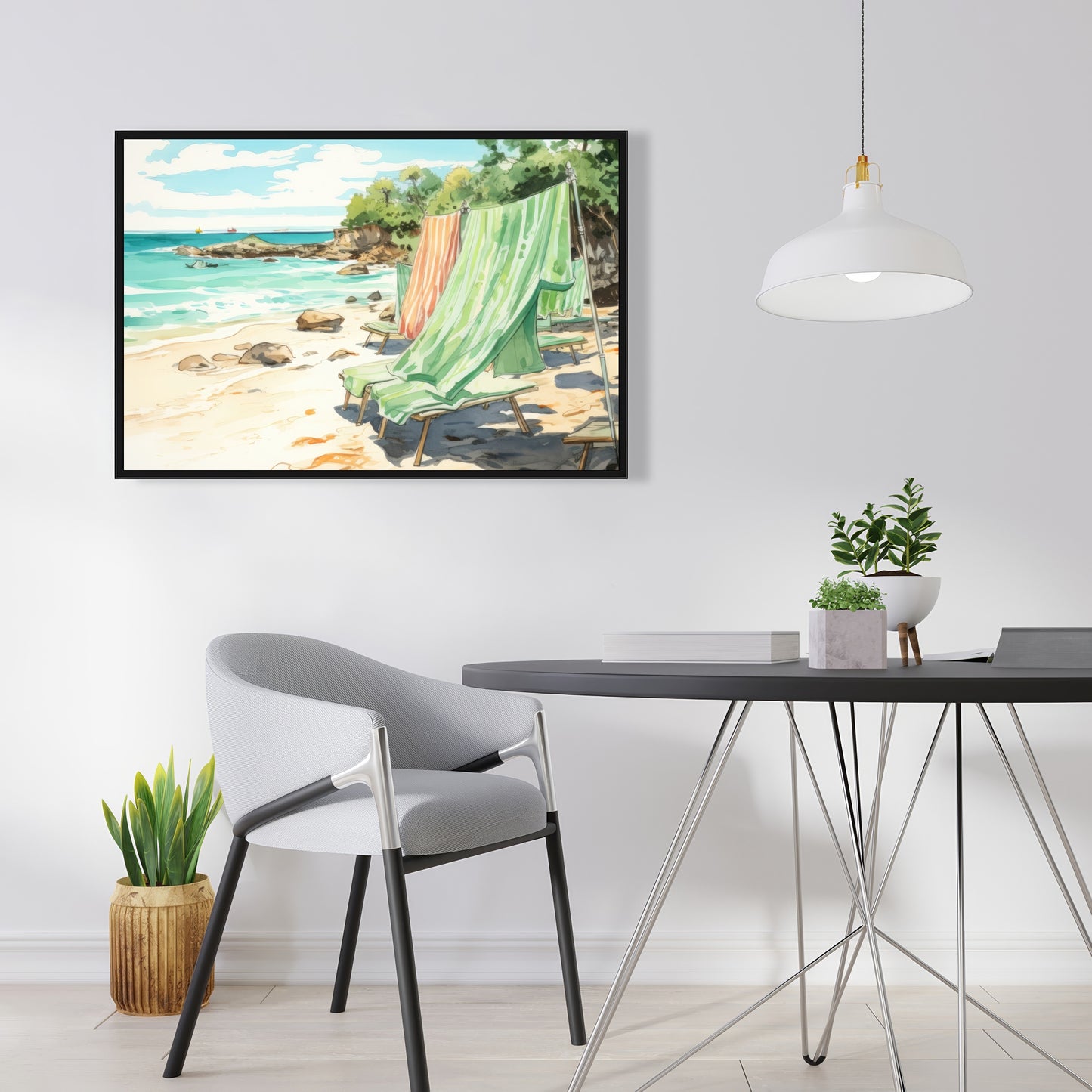 Beach Calm - Beige Framed Canvas for Elegant Home Decor