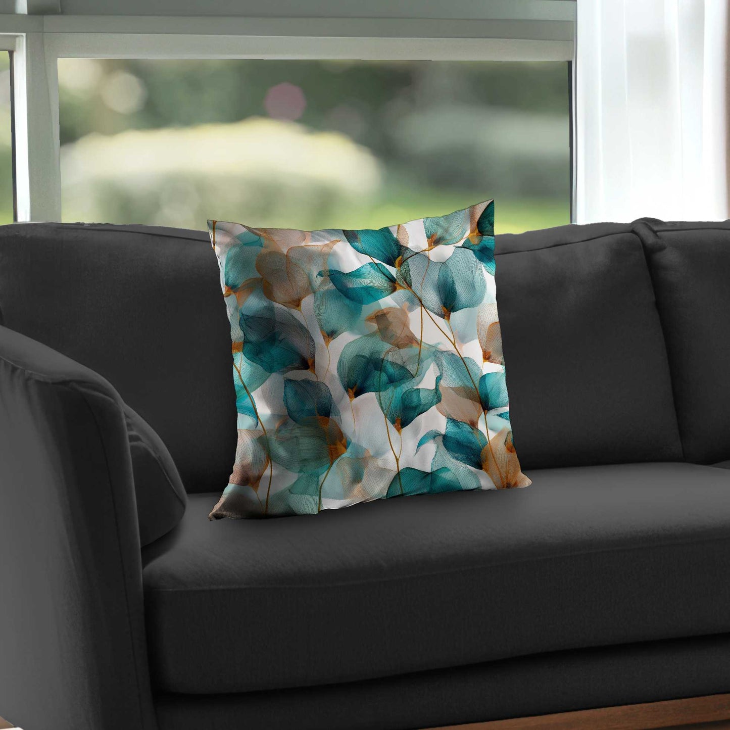 Teal and Brown Poly Twill Throw Pillow | Stylish Home Decor