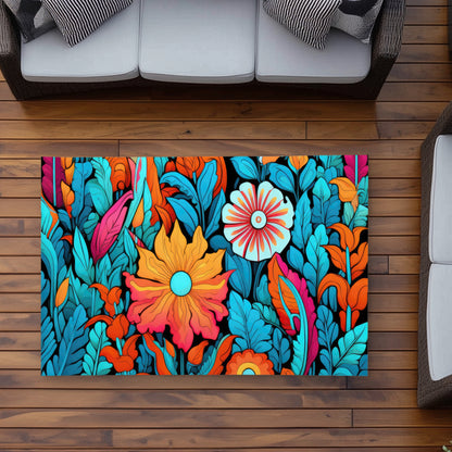 Floral Hues Turquoise Outdoor Area Rug | Home Decor Essentials
