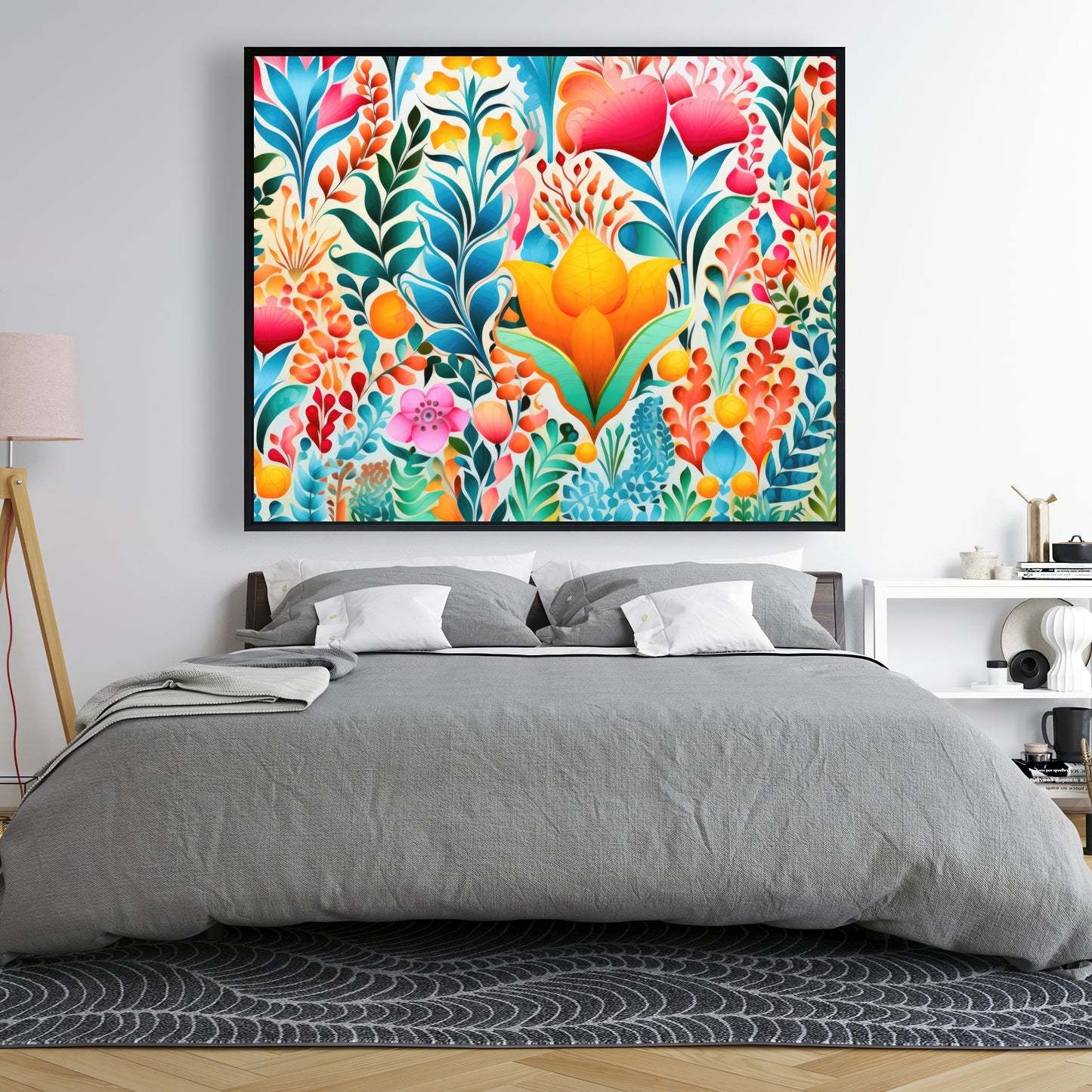 Flowing Flowers - Orange Framed Canvas for Home Decor