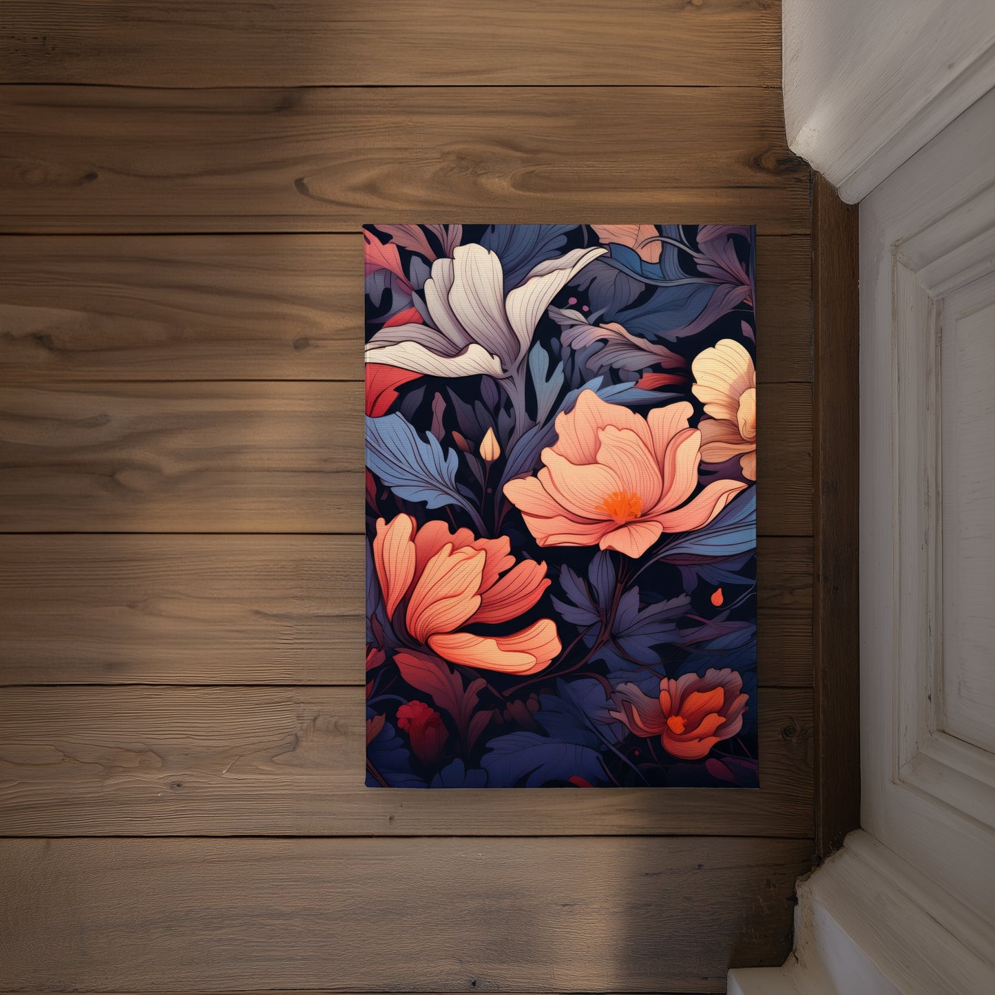 Blooming Uninterrupted Orange Indoor Outdoor Door Mat | Home Decor