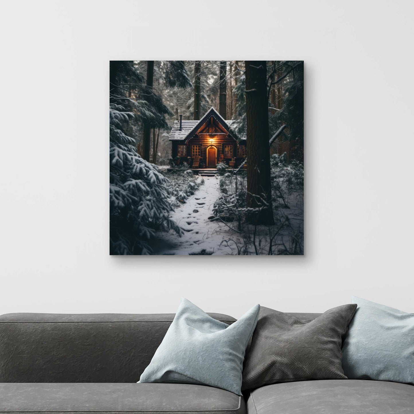 The Lone Cabin - Brown Canvas Home Decor Art Print