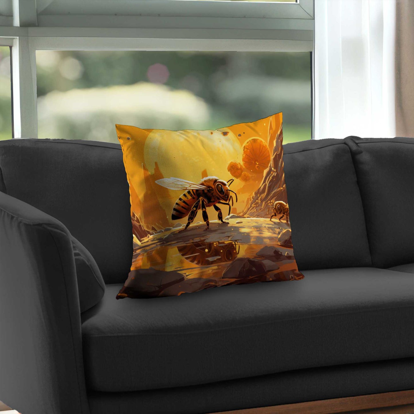 Bee World Poly Twill Throw Pillow - Home Decor Accent Pillow