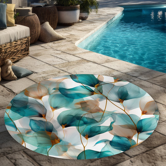 Teal and Brown Round Outdoor Area Rug for Home Decor