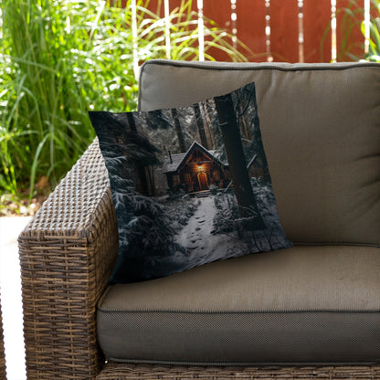 The lone cabin - White poly twill throw pillow insert | Home Decor