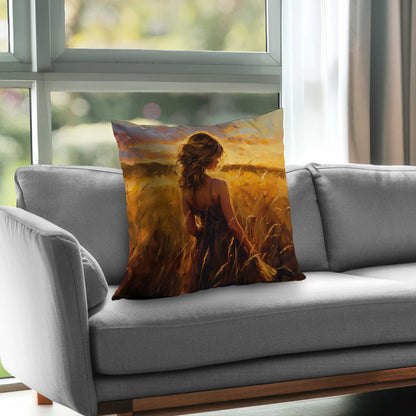 Warm Field Poly Twill Throw Pillow - Cozy Home Decor Accent