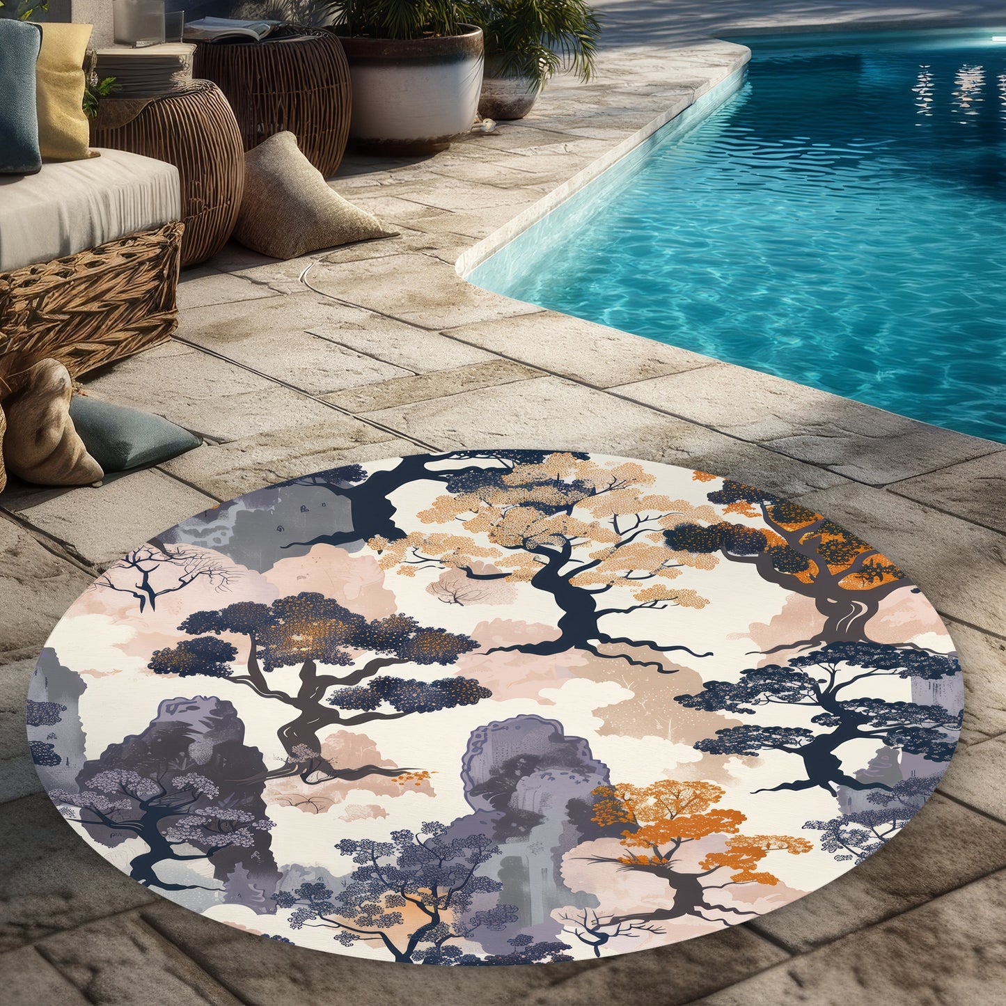 Voidless Beige Round Outdoor Area Rug | Home Decor Essential