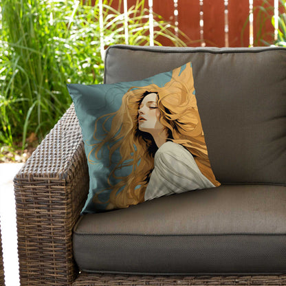 Coussin décoratif en sergé de polyester à motif de cheveux flottants - Décoration d'intérieur élégante