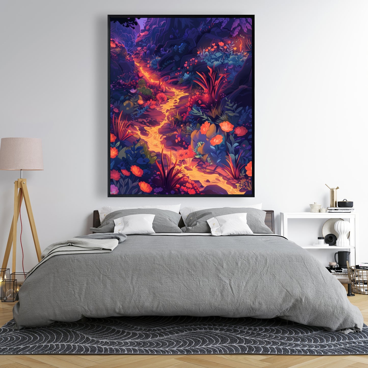 Burning Flowers Purple Framed Canvas | Home Decor Art