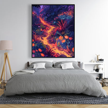 Burning Flowers Purple Framed Canvas | Home Decor Art