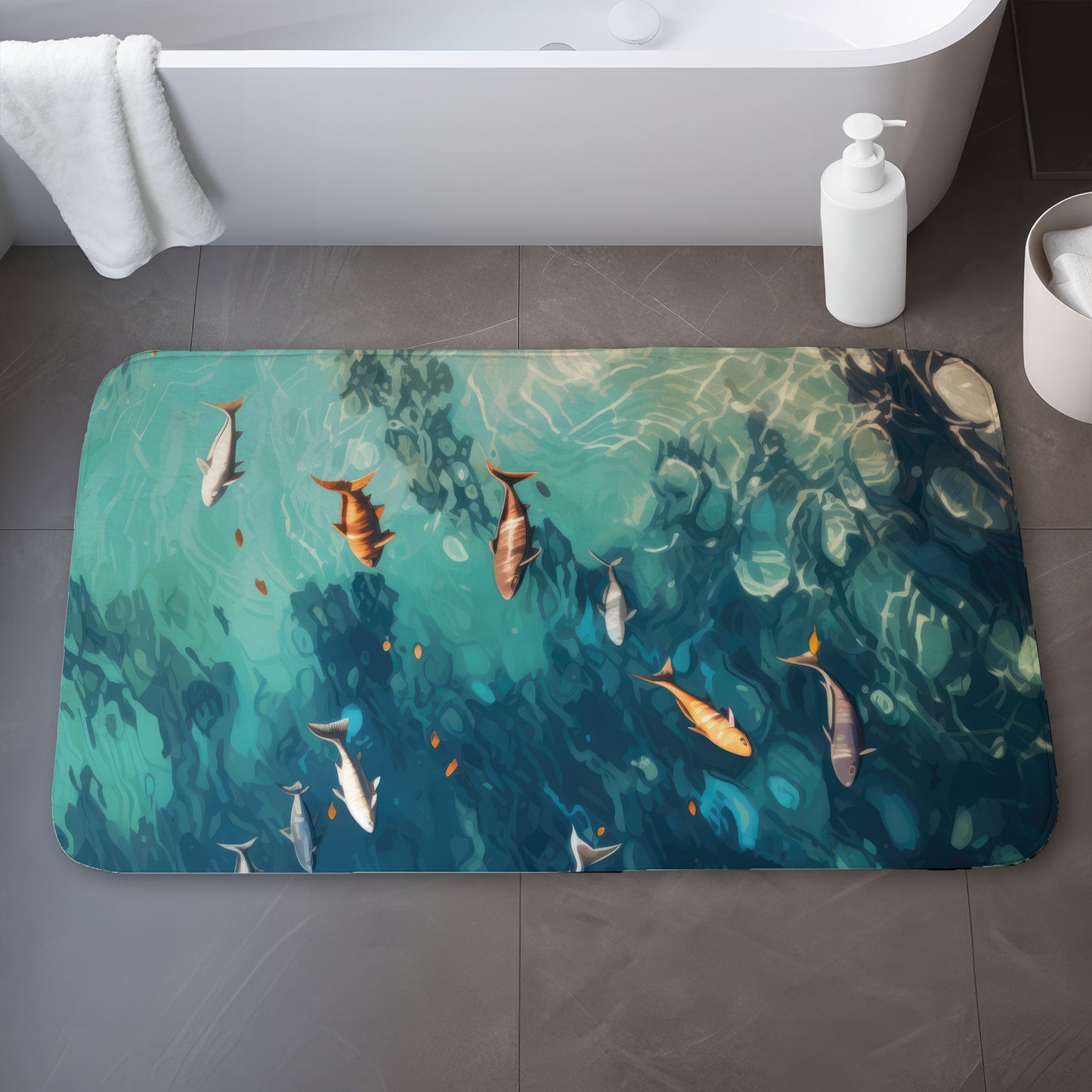 Swim Ahead White Bath Mat - Stylish Home Decor Essential