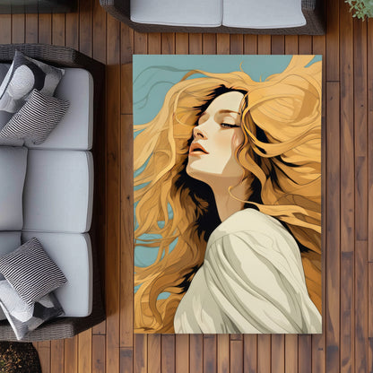 Flowing Hair Blue Outdoor Area Rug | Stylish Home Decor