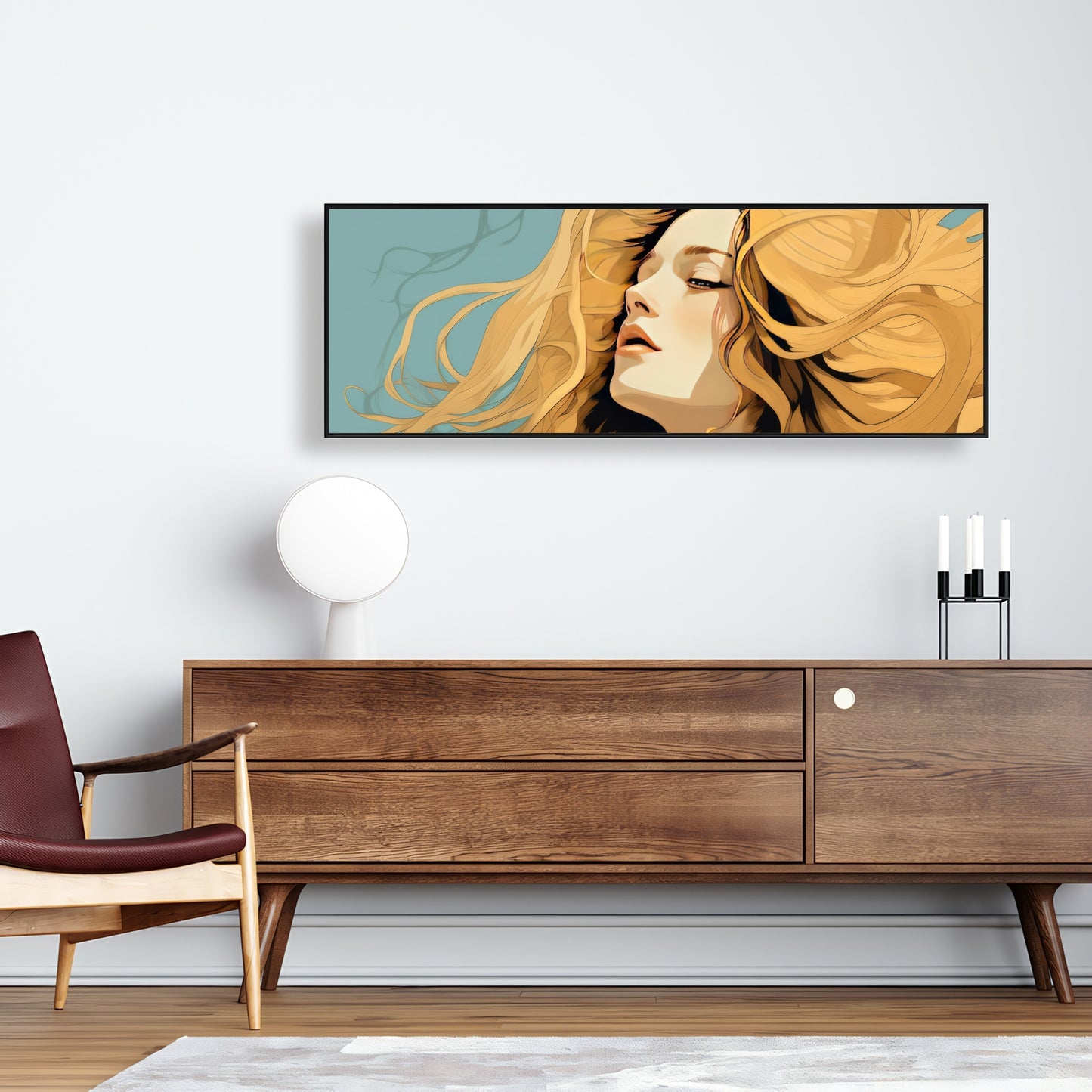 Flowing Hair - Beige Framed Canvas for Home Decor | Elegant Art