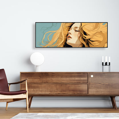 Flowing Hair - Beige Framed Canvas for Home Decor | Elegant Art