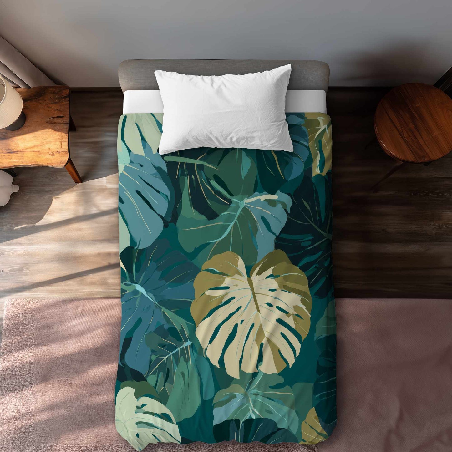 Housse de couette à motif de feuilles tropicales | Linge de lit élégant pour la maison