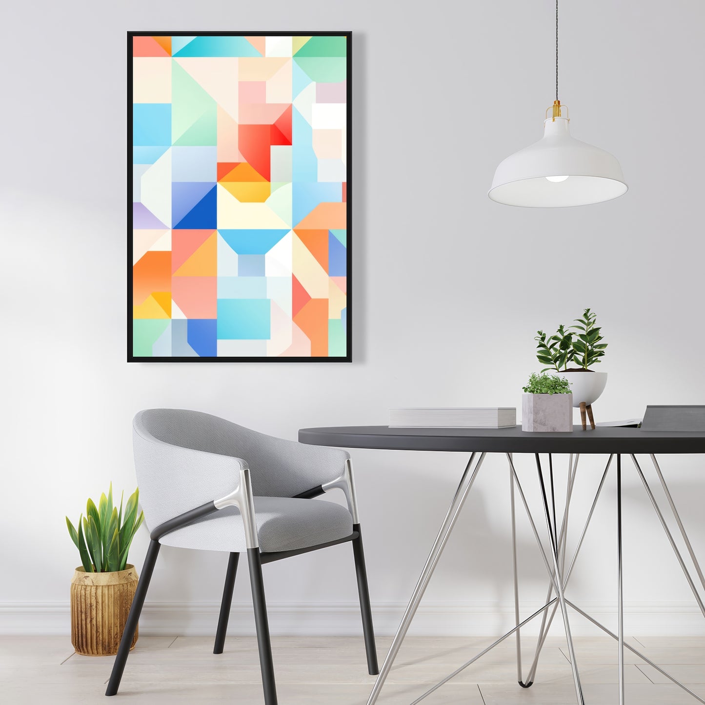 Geometric Cadence - Blue Framed Canvas for Home Decor