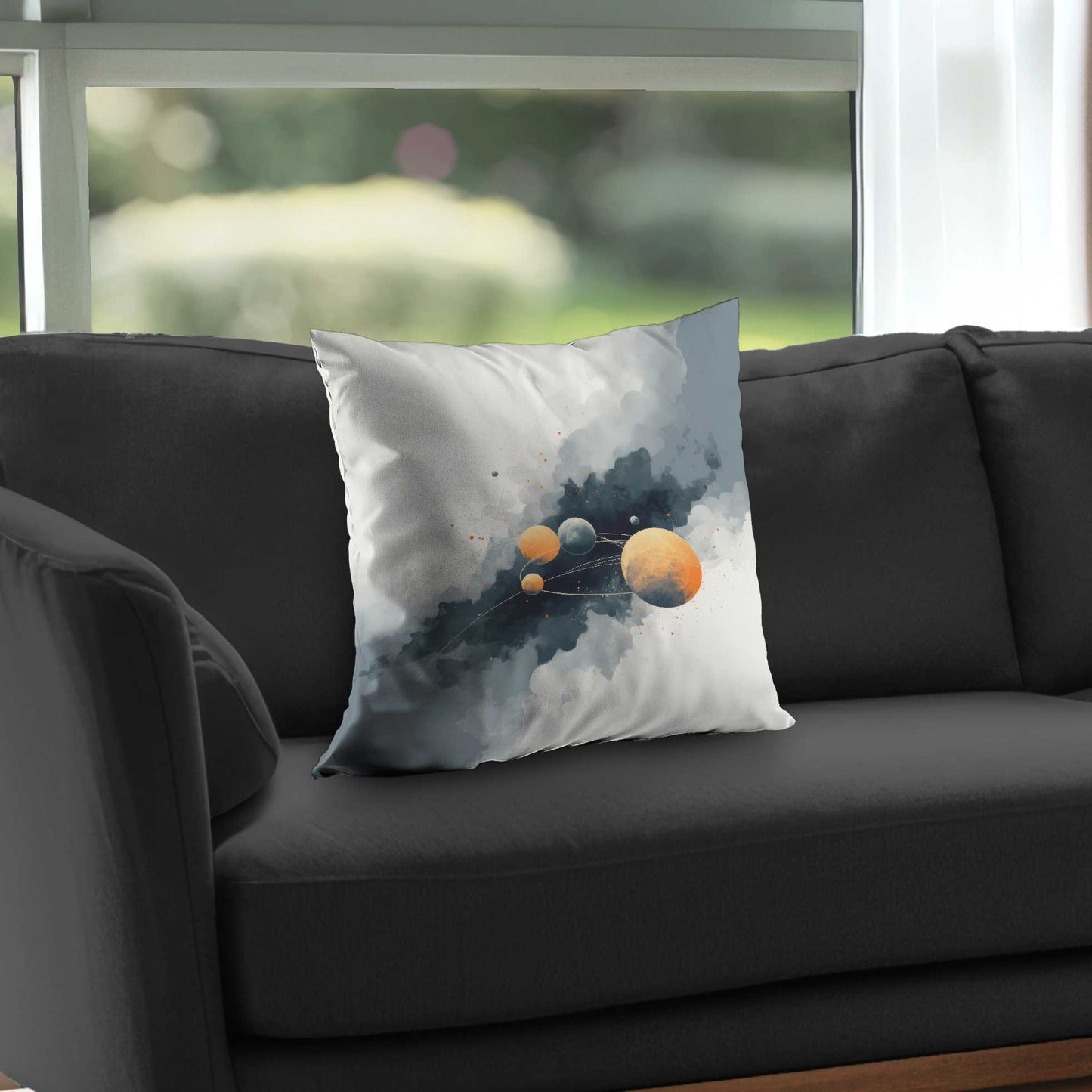 Coussin décoratif en sergé de polyester motif cercle de planètes - Décoration intérieure