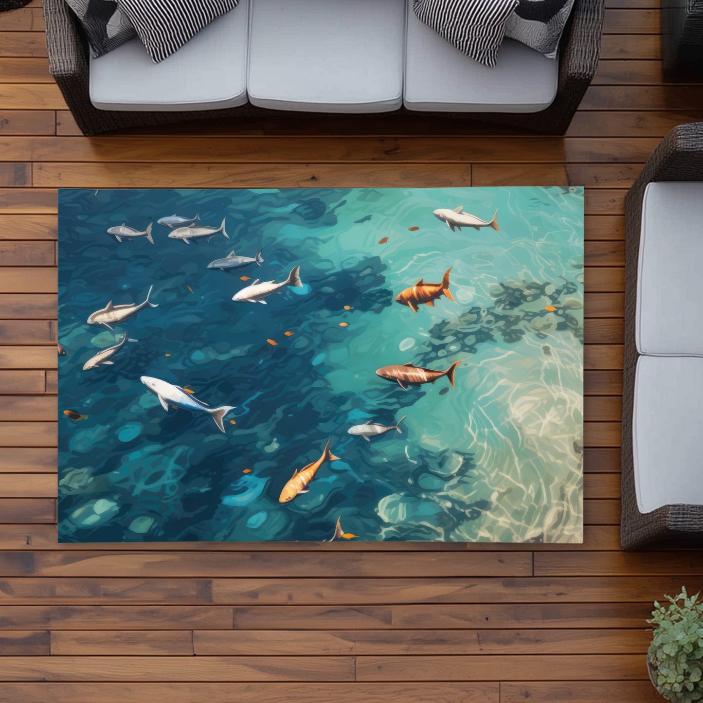 Swim Ahead White Outdoor Area Rug | Stylish Home Decor