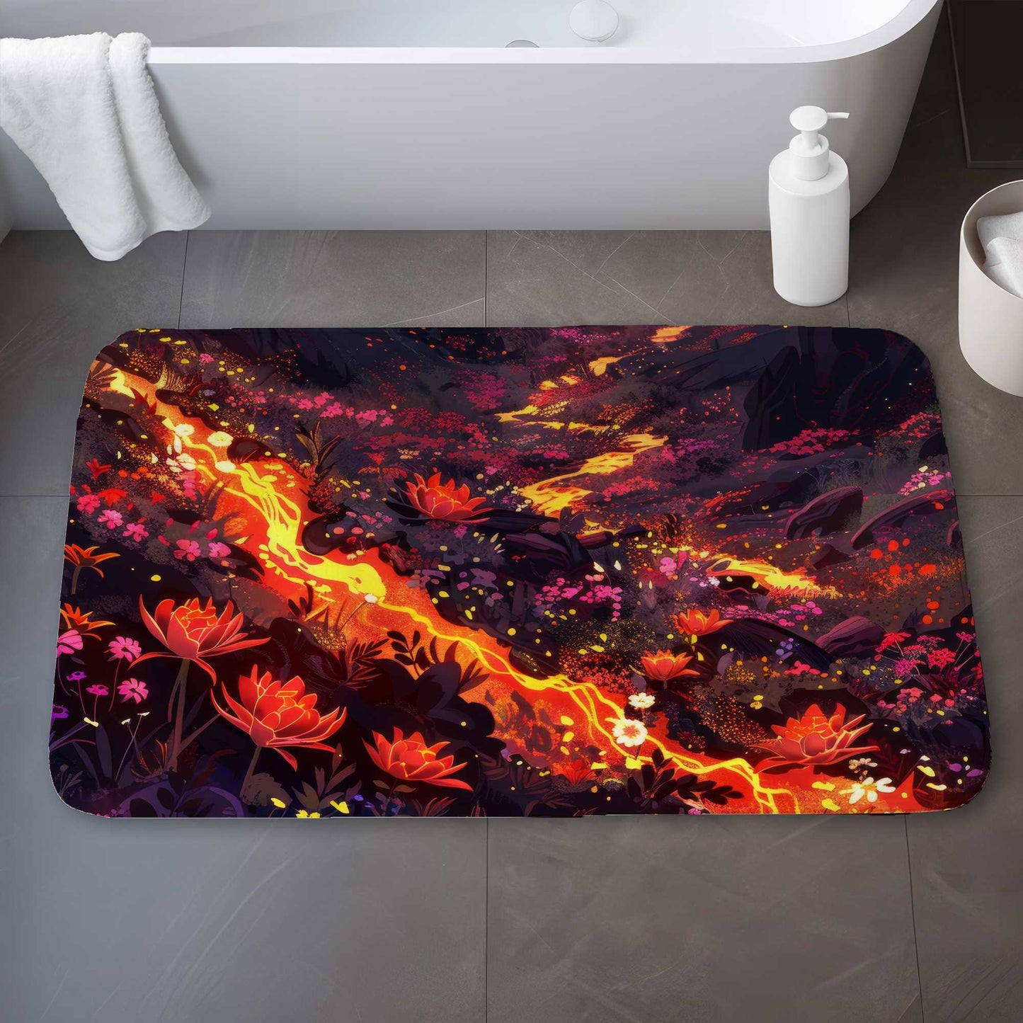 Bloom and Eruption Black Bath Mat | Stylish Home Decor