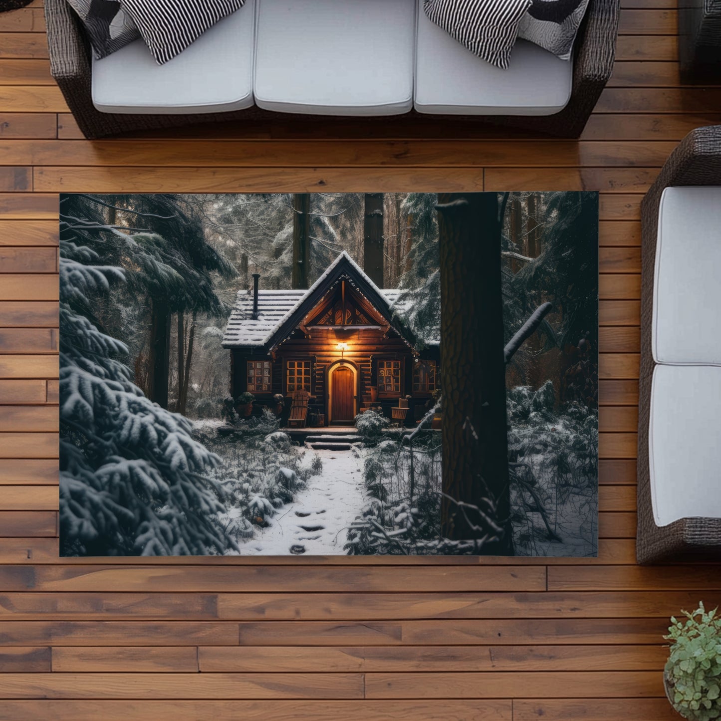 The lone cabin - Orange outdoor area rug for home decor